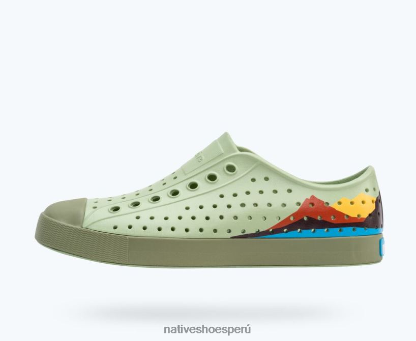 educacion fisica Native Shoes hombres bloque jefferson verde té/verde lago/bloque de montaña del cráter HV64F816 calzado