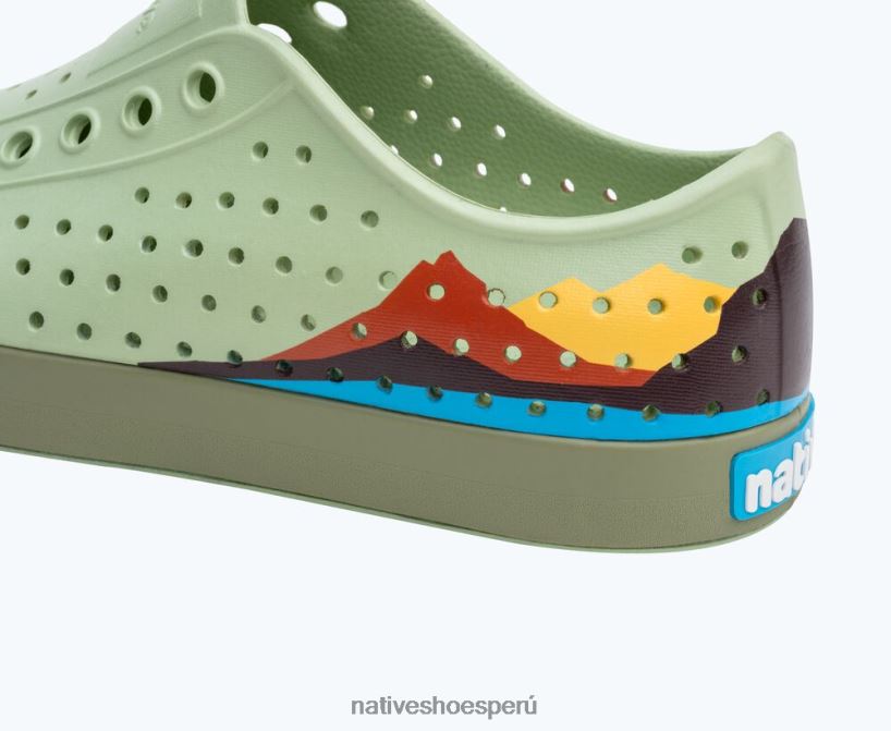 educacion fisica Native Shoes hombres bloque jefferson verde té/verde lago/bloque de montaña del cráter HV64F816 calzado