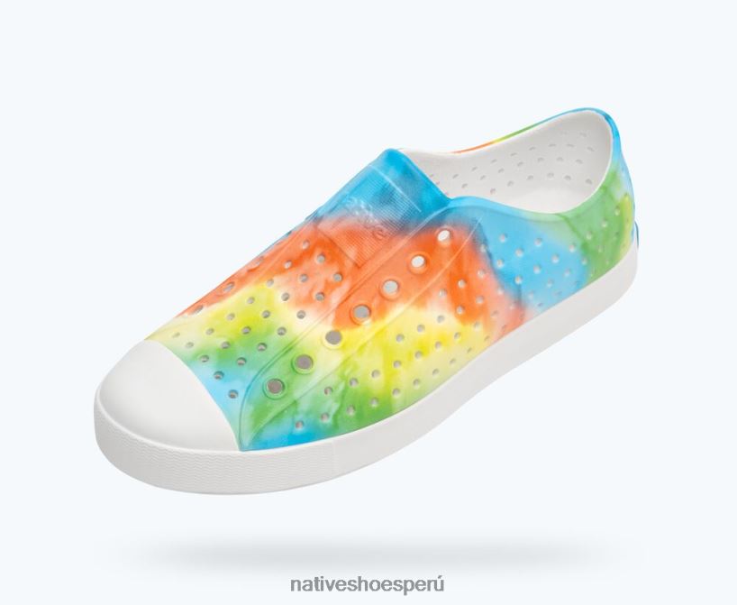 educacion fisica Native Shoes hombres impresión sugarlite jefferson blanco concha/teñido anudado arcoiris HV64F820 calzado