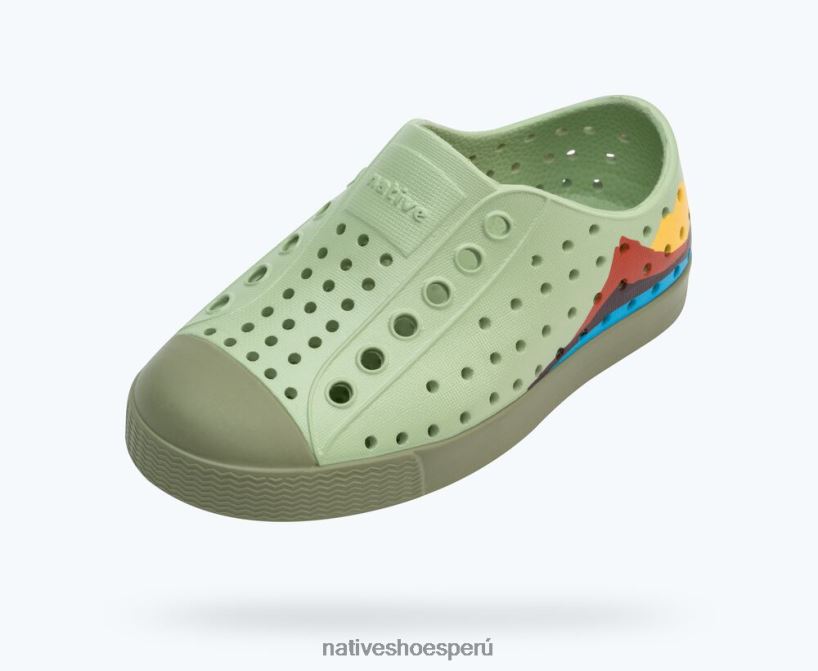 educacion fisica Native Shoes niños bloque jefferson verde té/verde lago/bloque de montaña del cráter HV64F8188 calzado