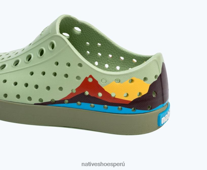 educacion fisica Native Shoes niños bloque jefferson verde té/verde lago/bloque de montaña del cráter HV64F8188 calzado