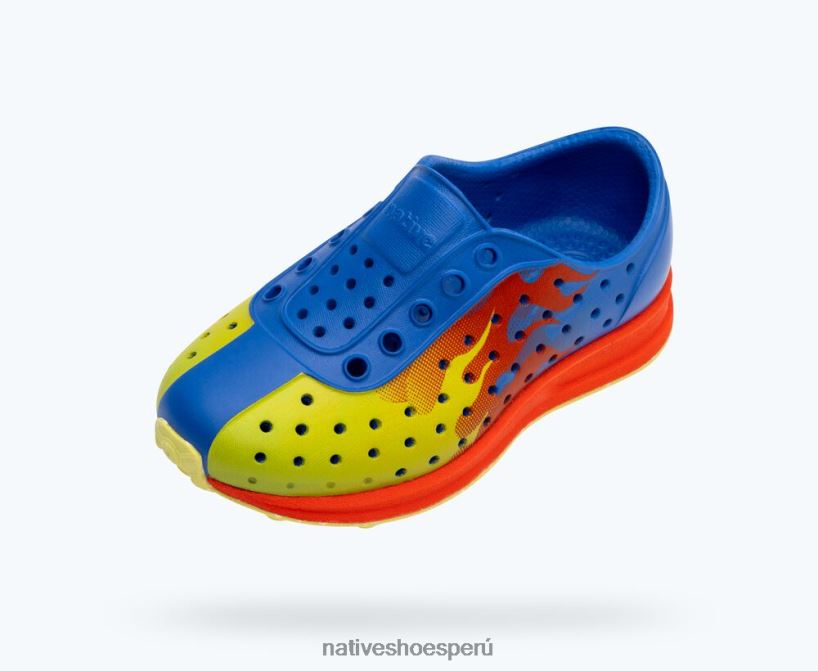 educacion fisica Native Shoes niños impresión robbie sugarlite Azul ultravioleta/rojo fuego/llama chartreuse/caucho moteado de apio HV64F8118 calzado