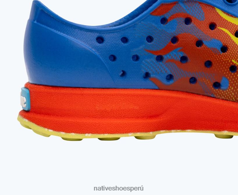educacion fisica Native Shoes niños impresión robbie sugarlite Azul ultravioleta/rojo fuego/llama chartreuse/caucho moteado de apio HV64F8118 calzado