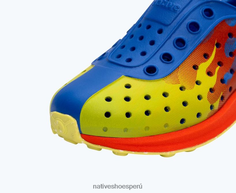 educacion fisica Native Shoes niños impresión robbie sugarlite Azul ultravioleta/rojo fuego/llama chartreuse/caucho moteado de apio HV64F8118 calzado