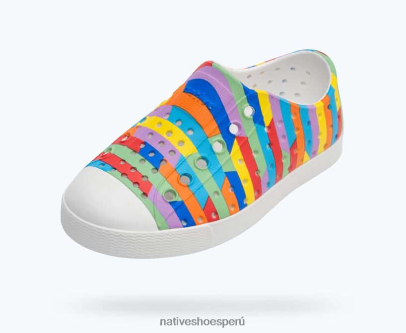 educacion fisica Native Shoes niños impresión sugarlite jefferson blanco concha/raya multicolor arcoiris 2 HV64F8163 calzado