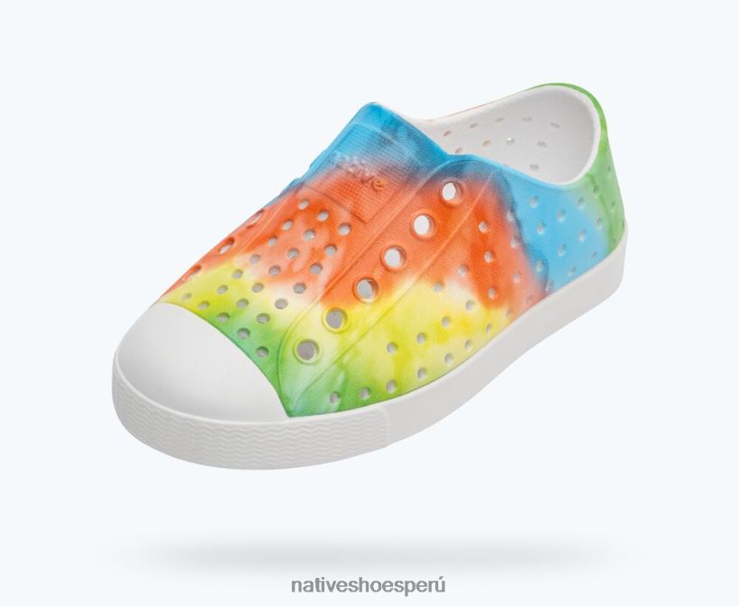 educacion fisica Native Shoes niños impresión sugarlite jefferson blanco concha/teñido anudado arcoiris HV64F8138 calzado