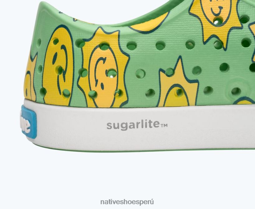 educacion fisica Native Shoes niños impresión sugarlite jefferson verde caramelo/blanco concha/impermeable sonrisa de sol HV64F8119 calzado