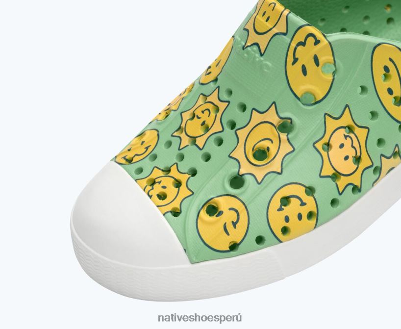 educacion fisica Native Shoes niños impresión sugarlite jefferson verde caramelo/blanco concha/impermeable sonrisa de sol HV64F8119 calzado