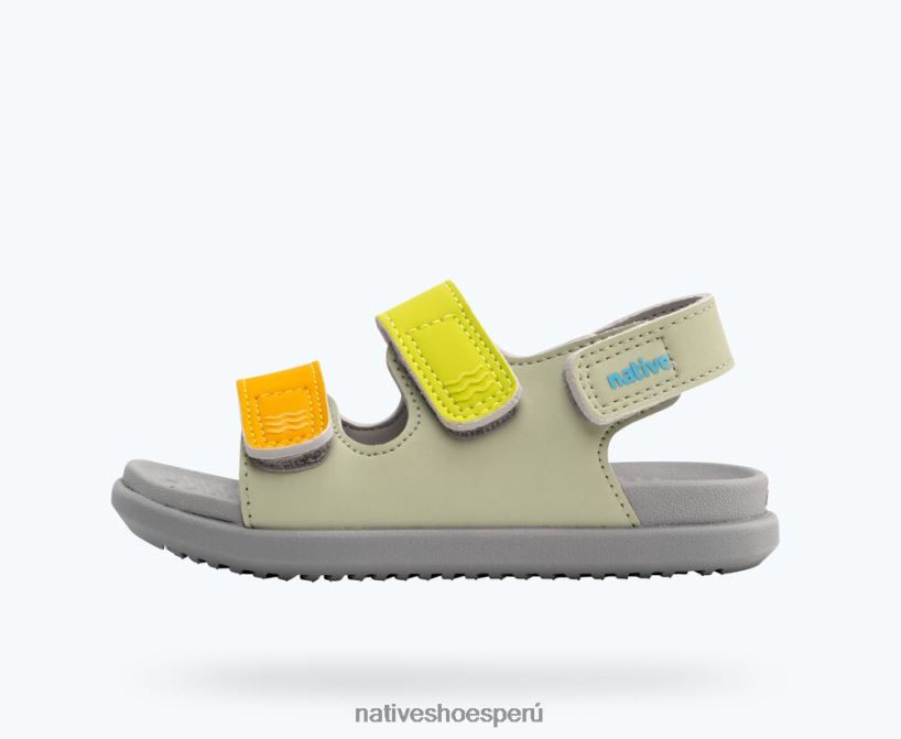 educacion fisica Native Shoes niños frankie sugarlite correas de viaje verde té/ gris paloma/ chartreuse HV64F895 calzado