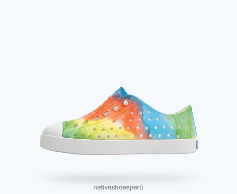 educacion fisica Native Shoes niños impresión sugarlite jefferson blanco concha/teñido anudado arcoiris HV64F8138 calzado